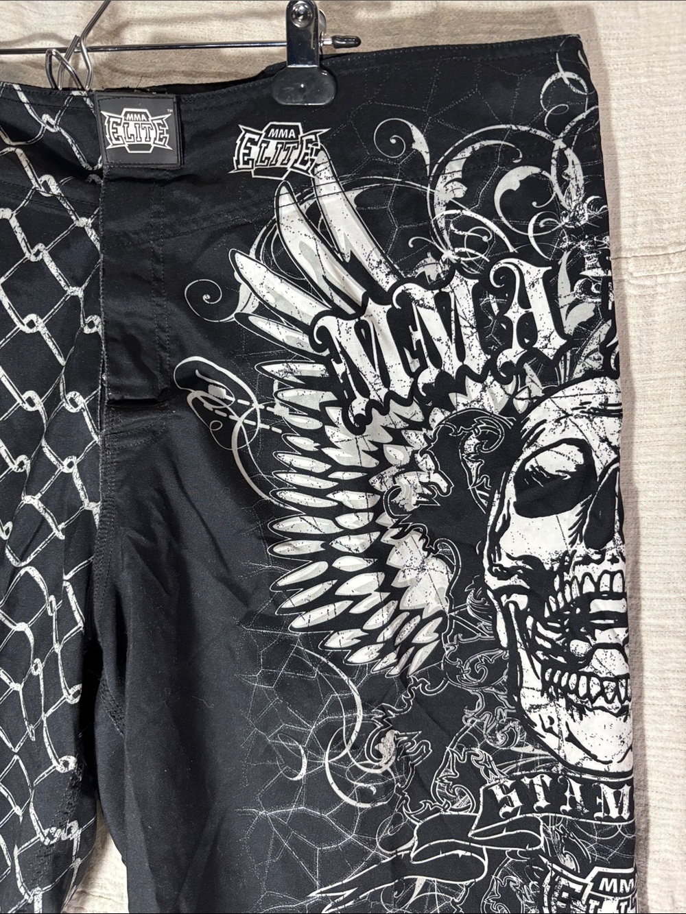 Vintage Y2K MMA Elite Skull&Chain Link Fight Shorts Cyber Grunge Black Big&Tall - Picture 4 of 13